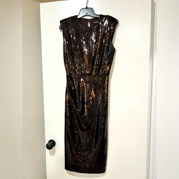chocolate brown sequin dress Chocolate Brown Sequin Cut-Out Midi Dress by Chloe Lewis main image 0